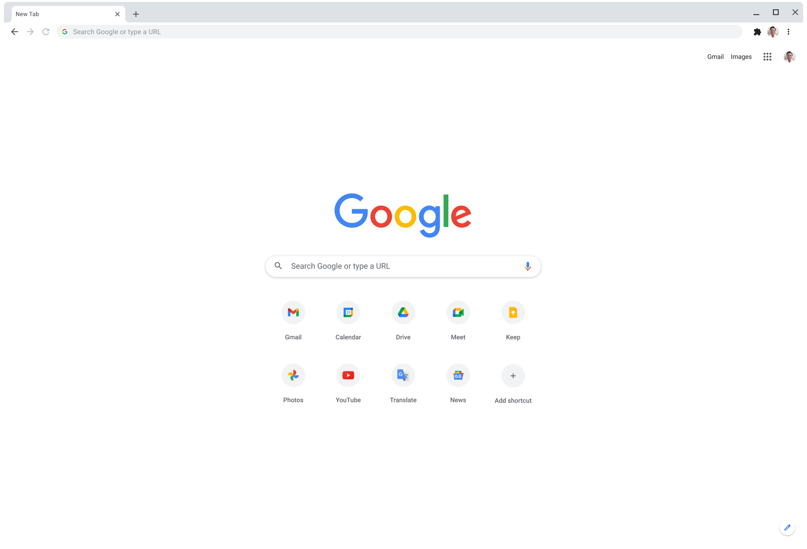 Chrome-nettleservindu som viser Google.com.