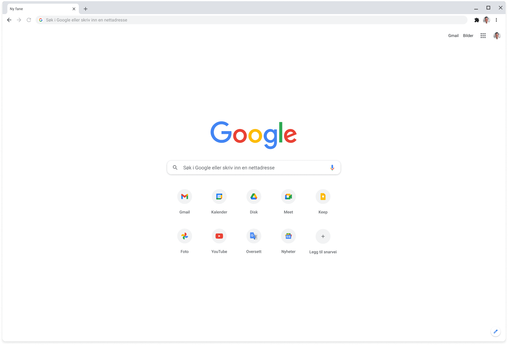 Chrome-nettleservindu som viser Google.com.
