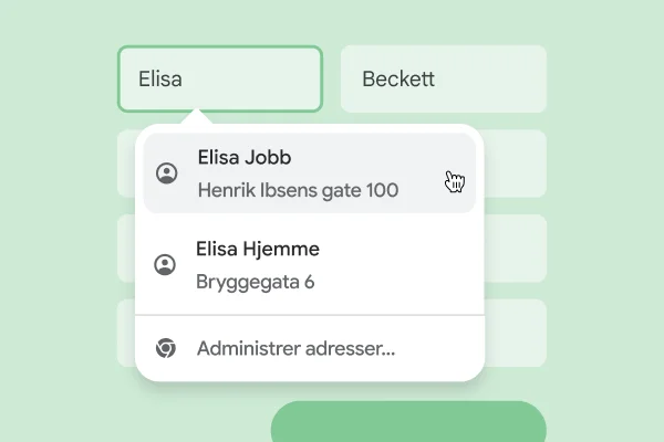 En bruker kan umiddelbart legge inn navn og adresse i et skjema med autofyll.
